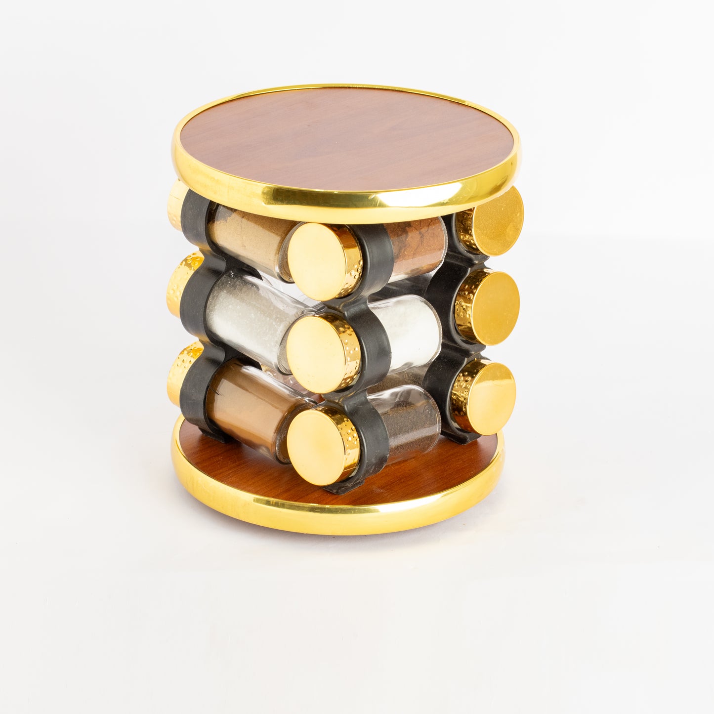 طقم توابل دائري دوار غطاء ستانلس دهبي