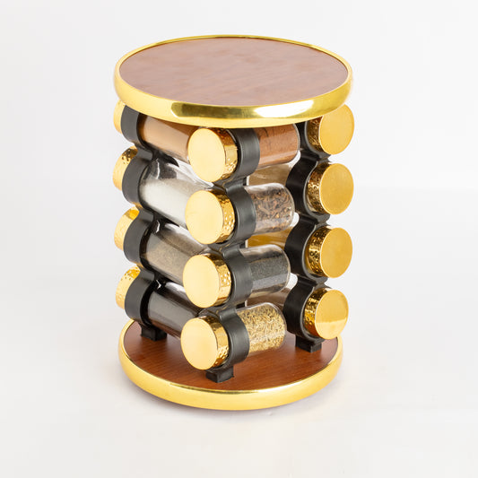 طقم توابل دائري دوار غطاء ستانلس دهبي