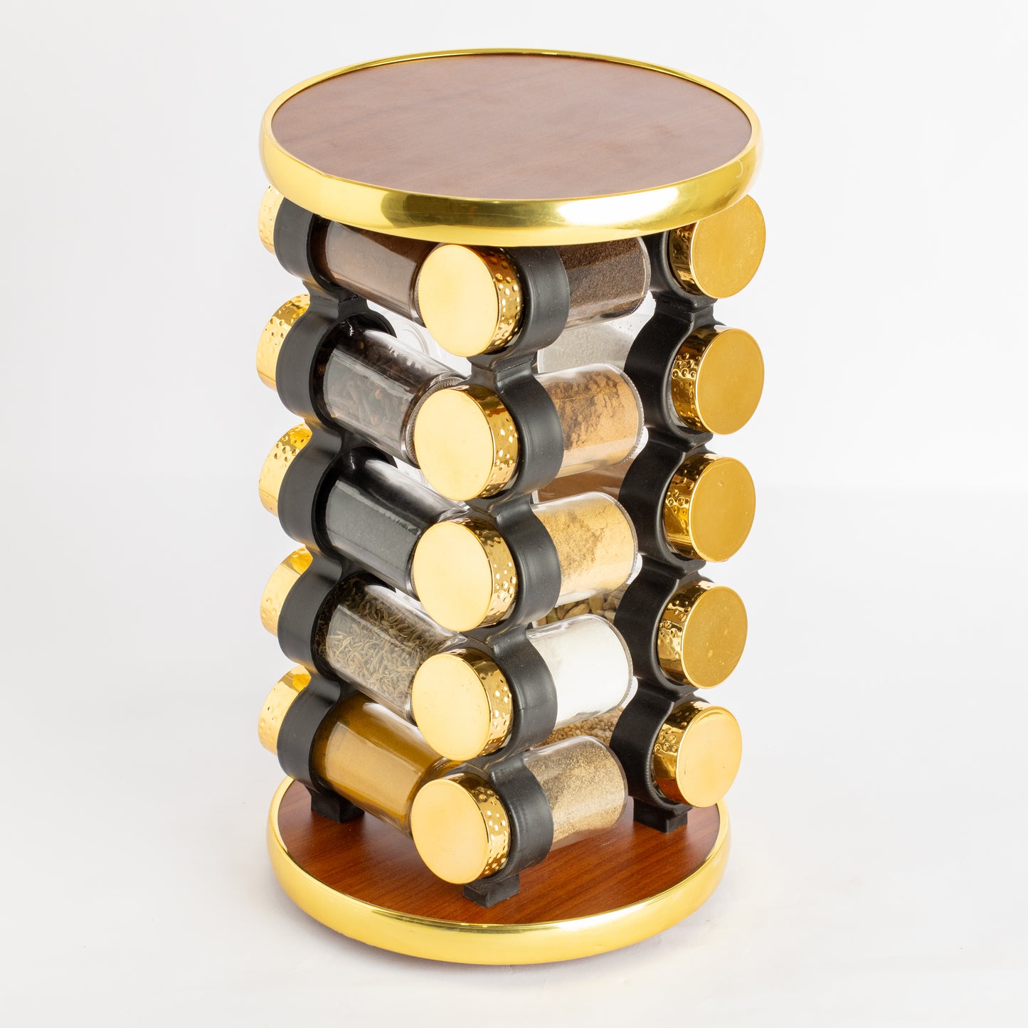 طقم توابل دائري دوار غطاء ستانلس دهبي