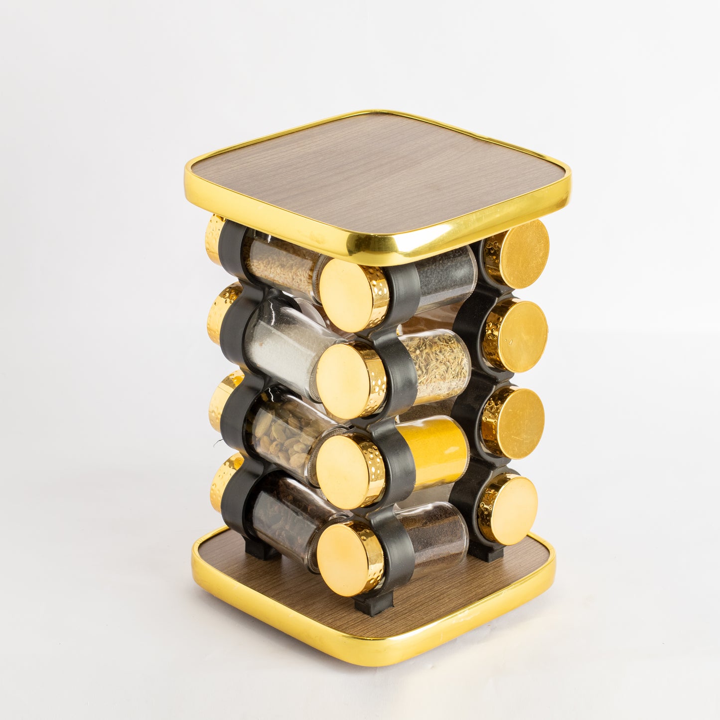 طقم توابل مربع دوار غطاء ستانلس دهبي