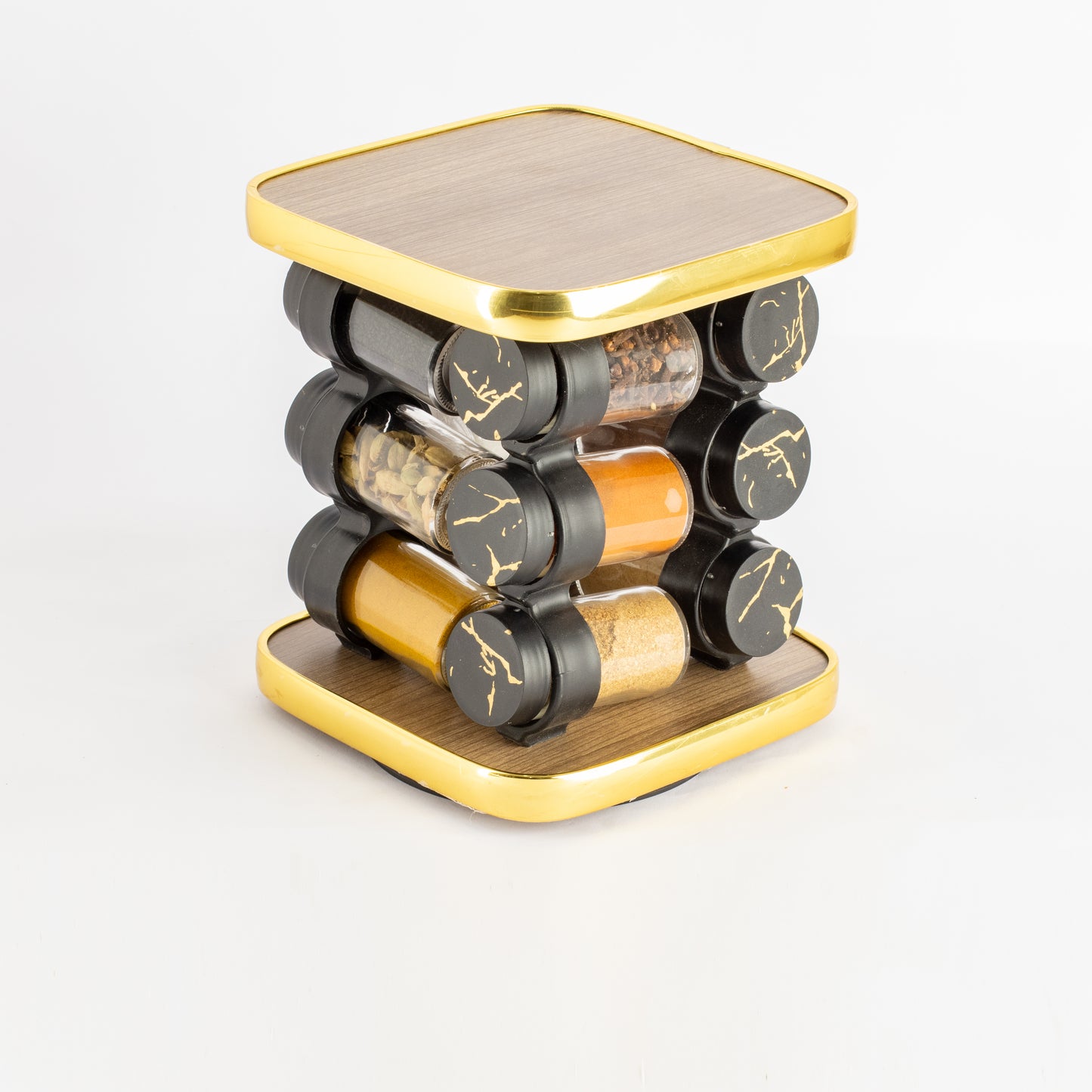 طقم توابل مربع دوار غطاء بلاستيك دهبي