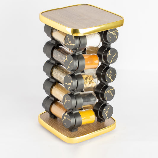 طقم توابل مربع دوار غطاء بلاستيك دهبي