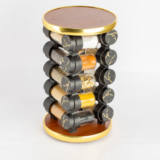 طقم توابل دائري دوار غطاء بلاستيك دهبي