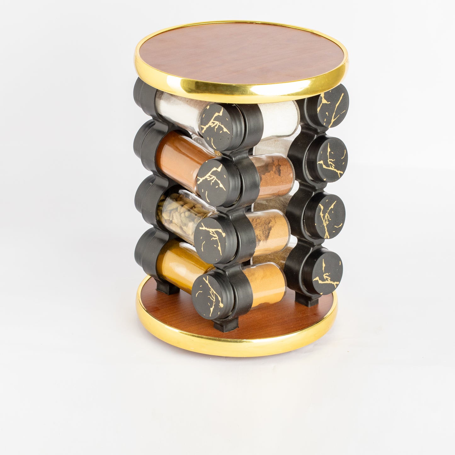 طقم توابل دائري دوار غطاء بلاستيك دهبي