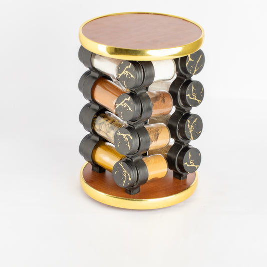 طقم توابل دائري دوار غطاء بلاستيك دهبي