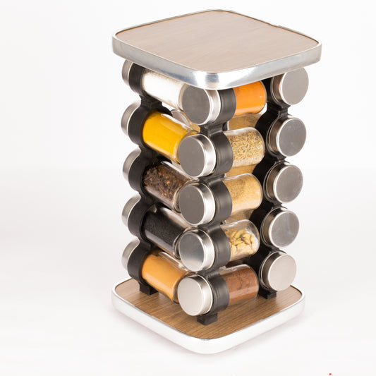 طقم توابل مربع دوار غطاء ستانلس فضي