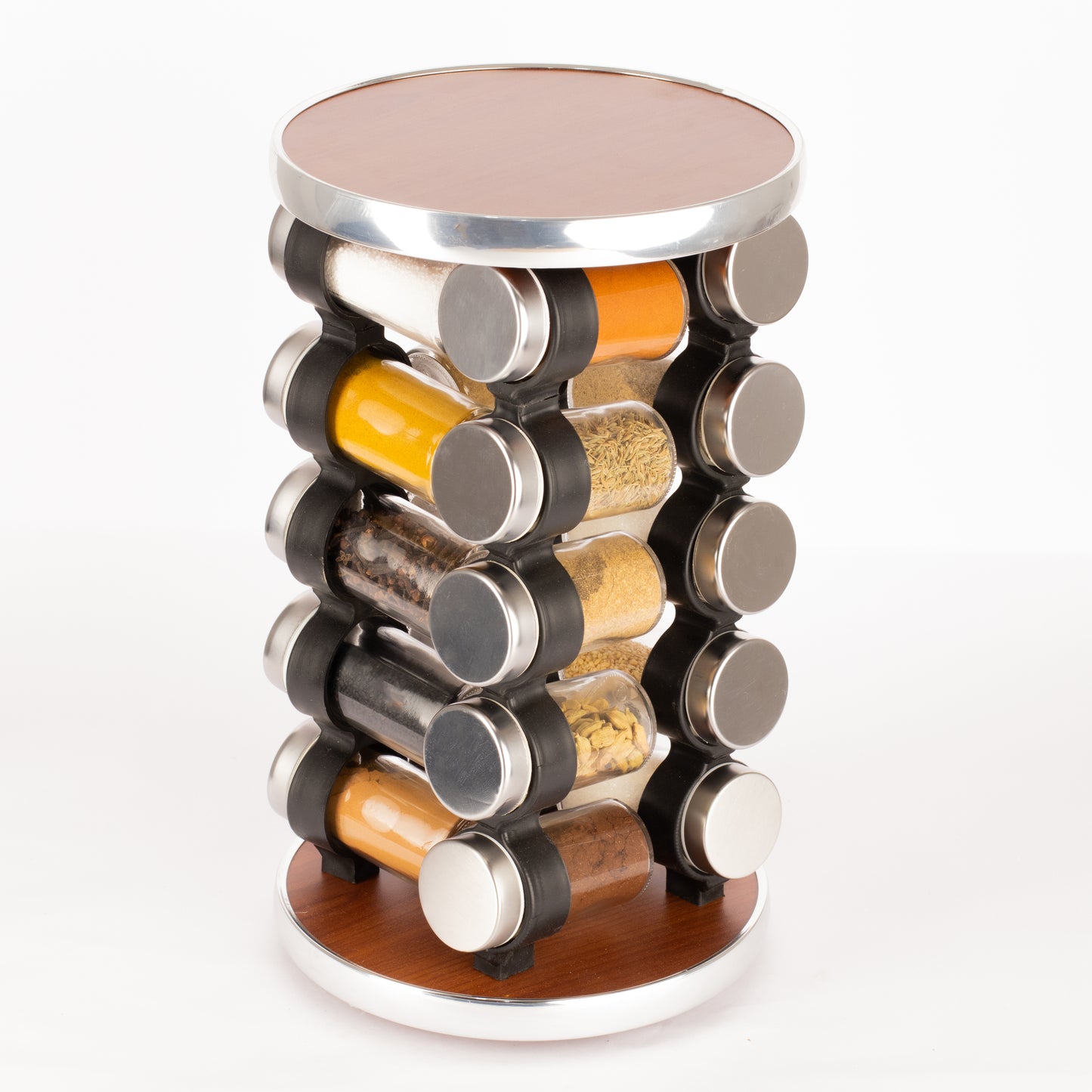 طقم توابل دائري دوار غطاء ستانلس فضي