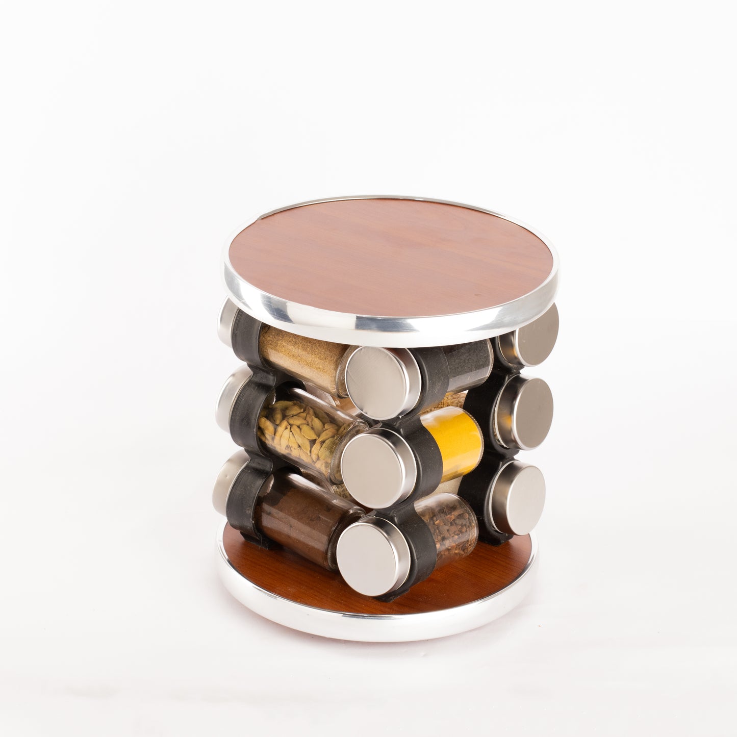 طقم توابل دائري دوار غطاء ستانلس فضي