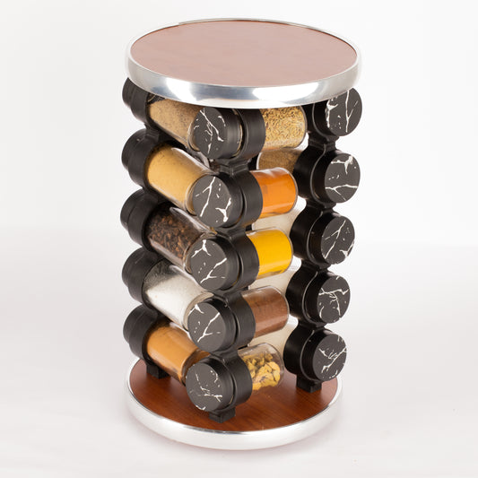 طقم توابل دائري دوار غطاء بلاستيك فضي