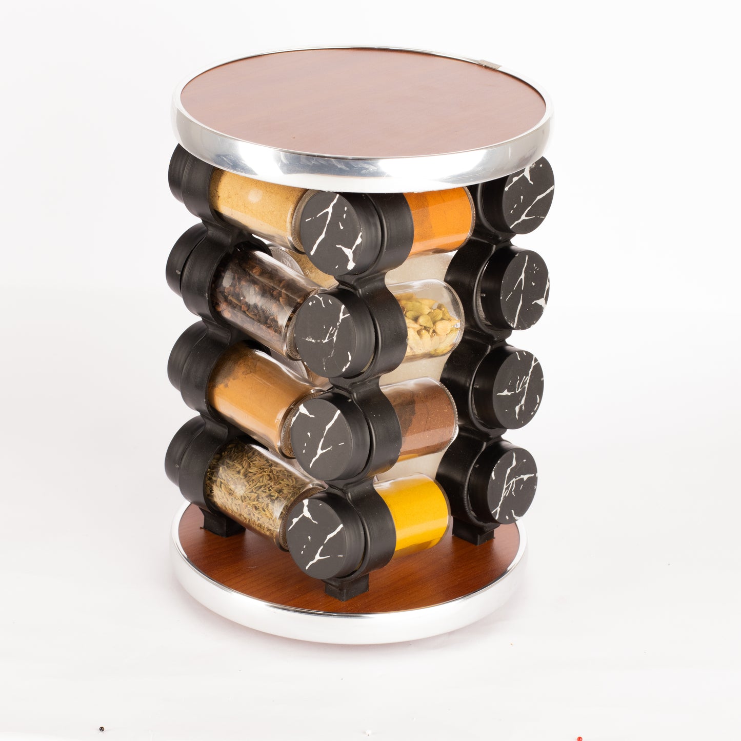 طقم توابل دائري دوار غطاء بلاستيك فضي