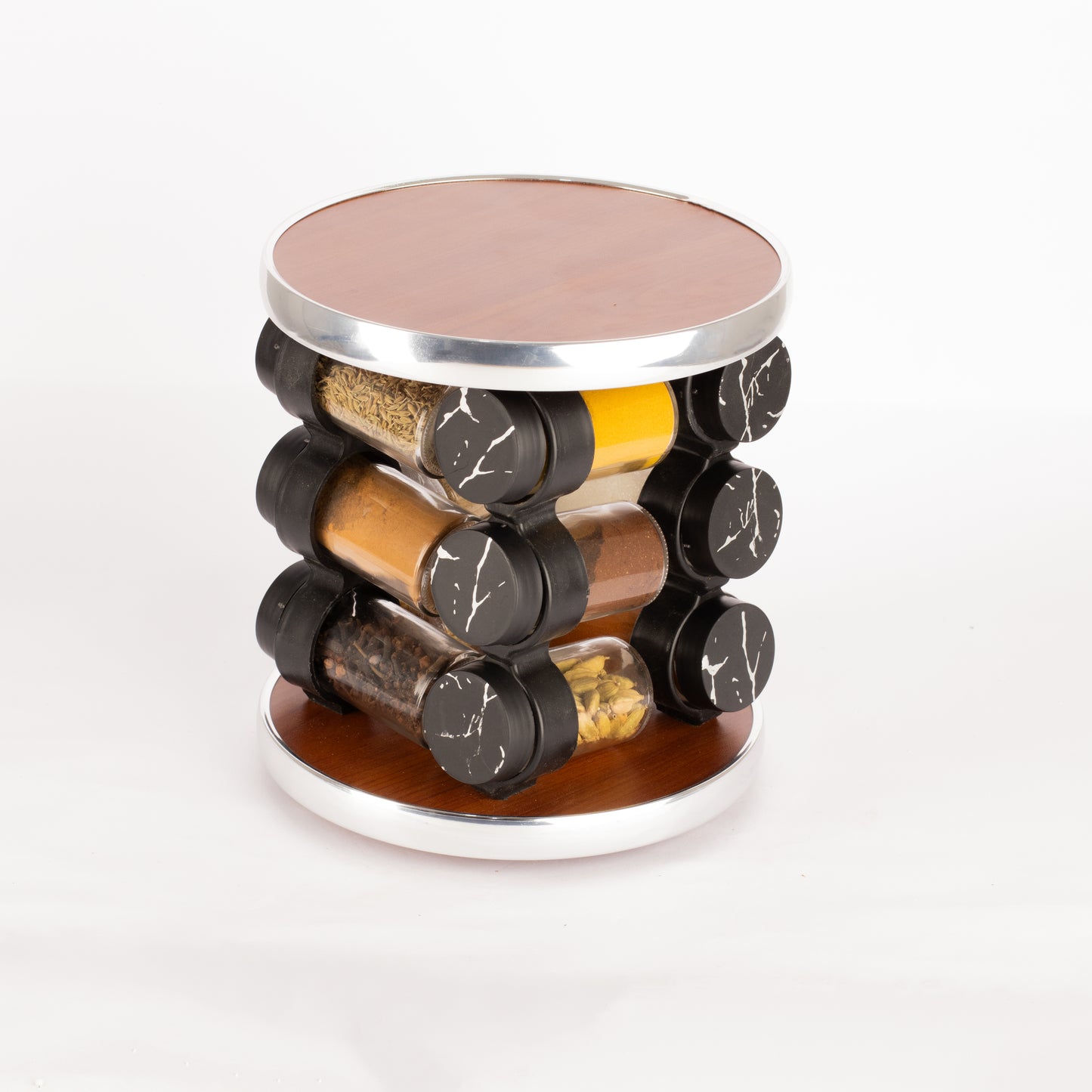 طقم توابل دائري دوار غطاء بلاستيك فضي