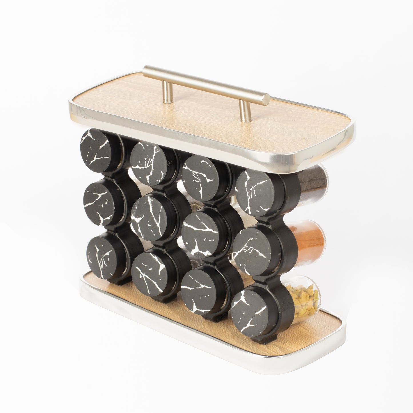 طقم توابل مستطيل غطاء بلاستيك فضي