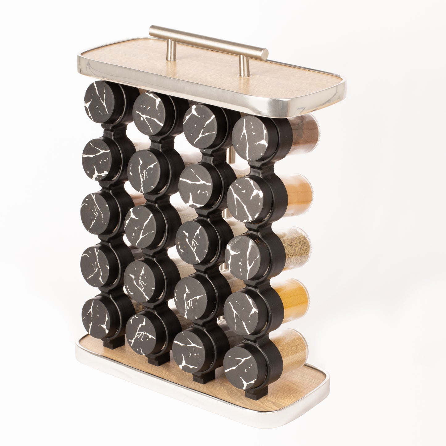 طقم توابل مستطيل غطاء بلاستيك فضي