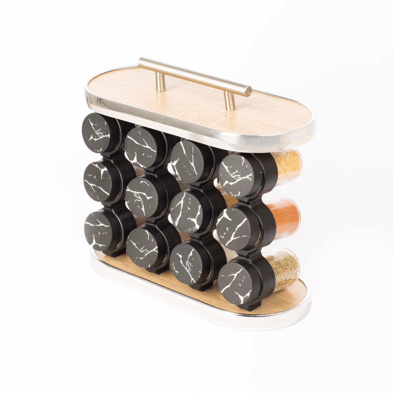 طقم توابل نصف دائري غطاء بلاستيك فضي