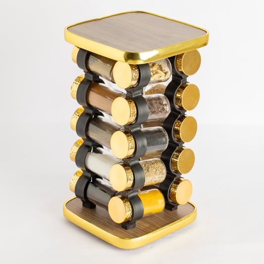 طقم توابل مربع دوار غطاء ستانلس دهبي