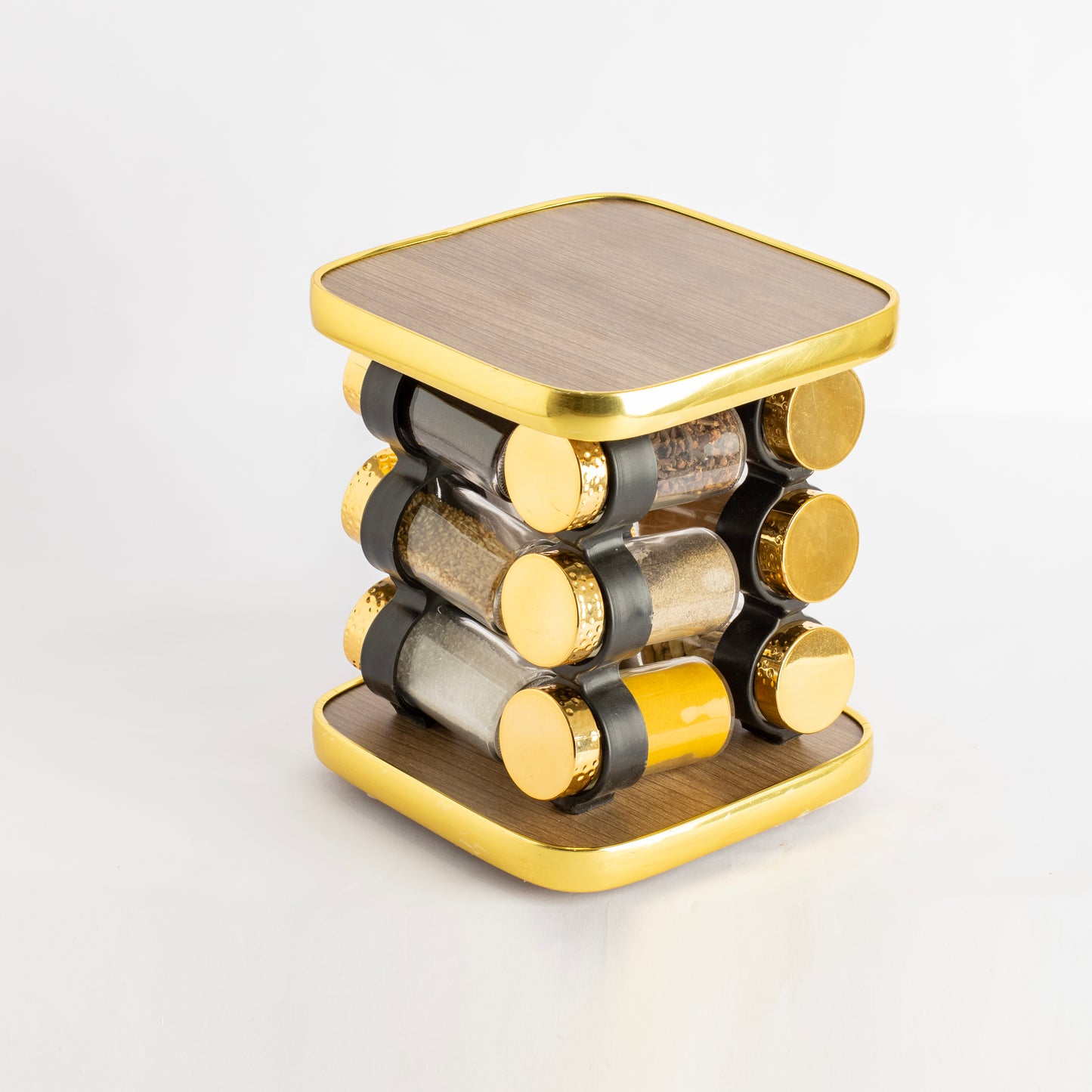 طقم توابل مربع دوار غطاء ستانلس دهبي