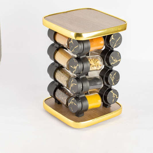 طقم توابل مربع دوار غطاء بلاستيك دهبي