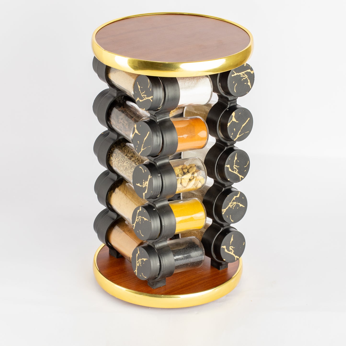 طقم توابل دائري دوار غطاء بلاستيك دهبي