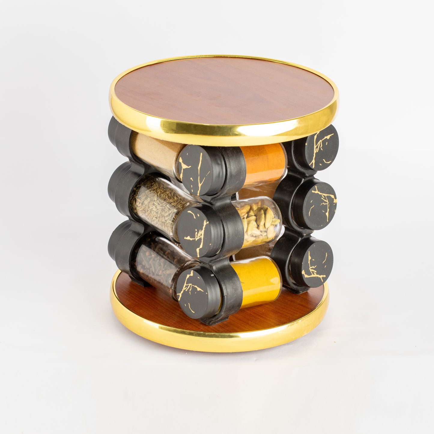 طقم توابل دائري دوار غطاء بلاستيك دهبي