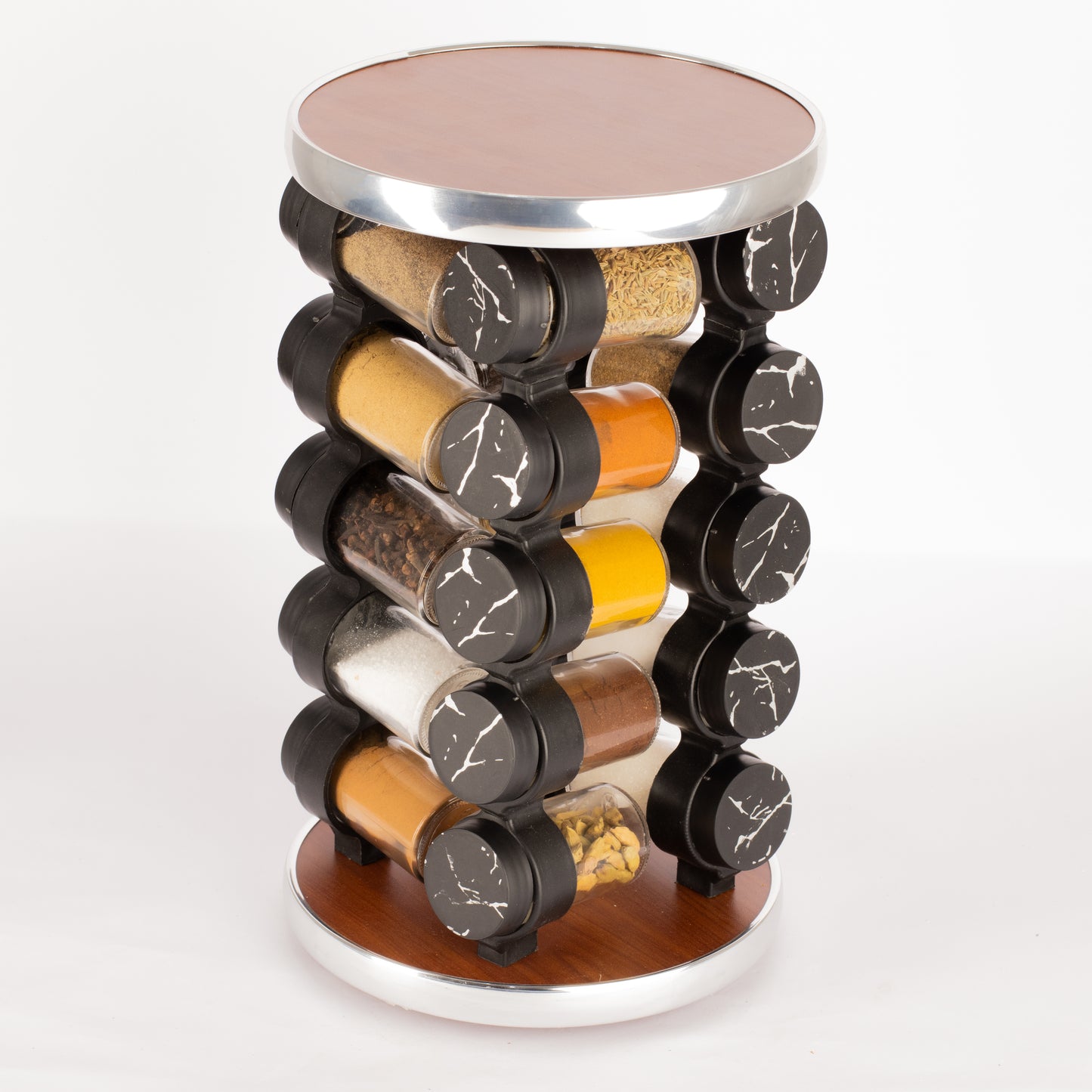 طقم توابل دائري دوار غطاء بلاستيك فضي