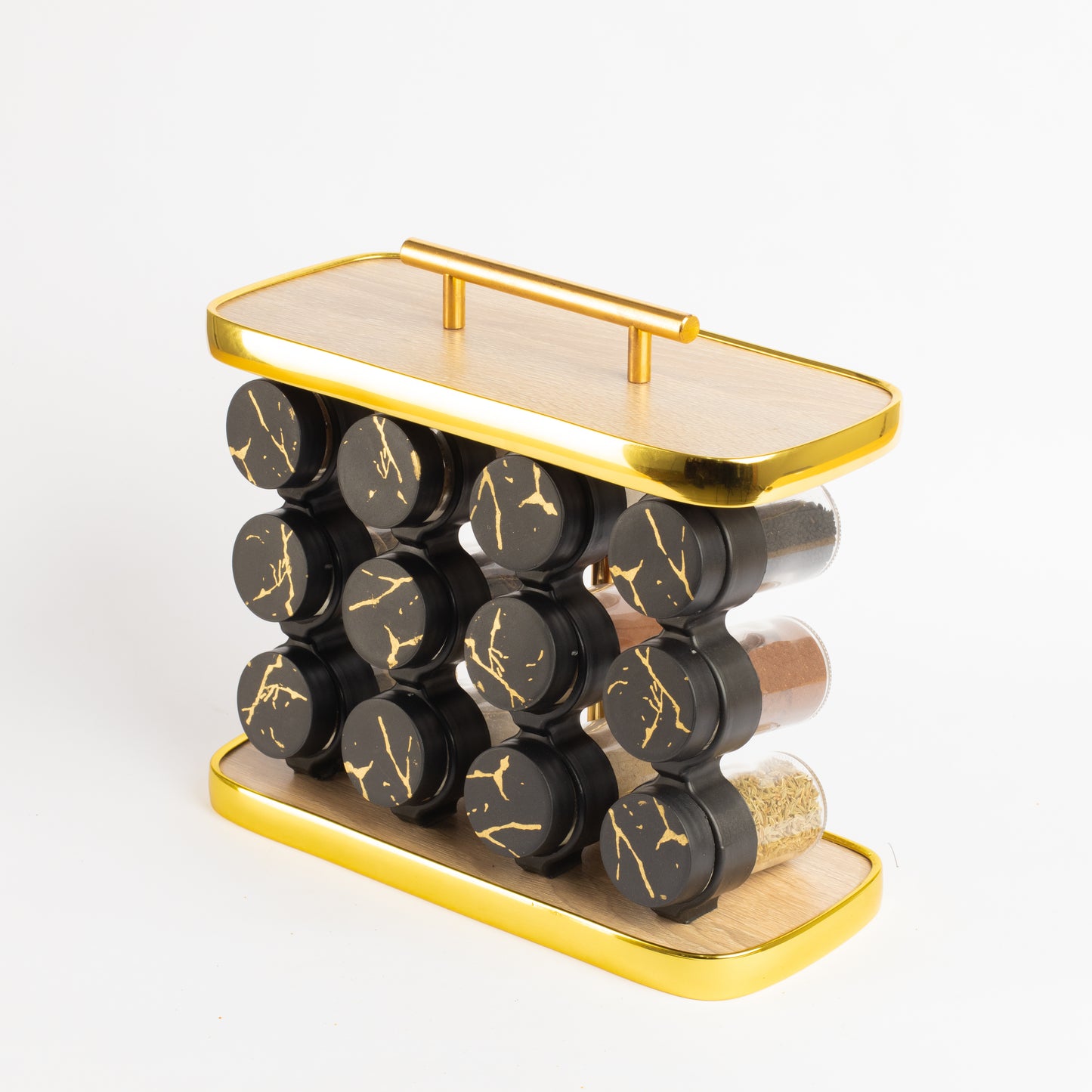 طقم توابل مستطيل غطاء بلاستيك دهبي