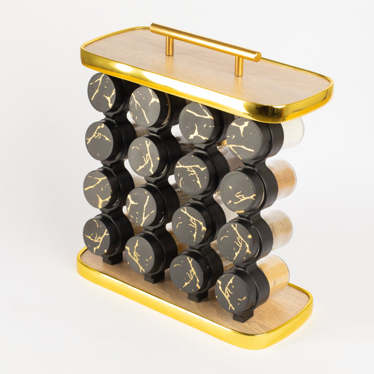 طقم توابل مستطيل غطاء بلاستيك دهبي