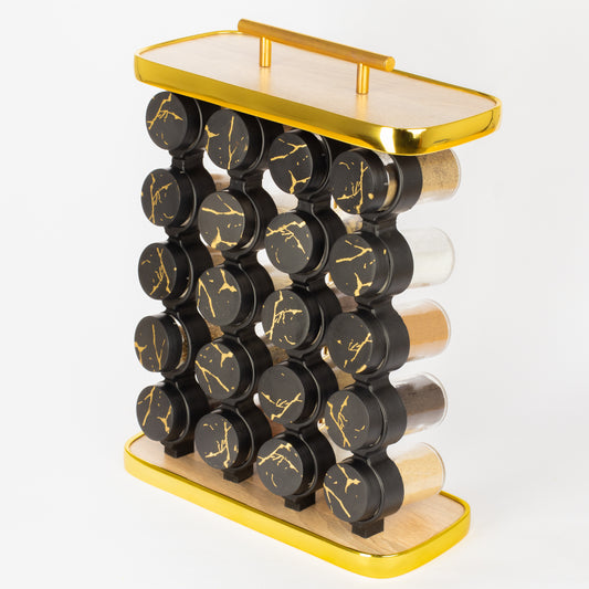 طقم توابل مستطيل غطاء بلاستيك دهبي