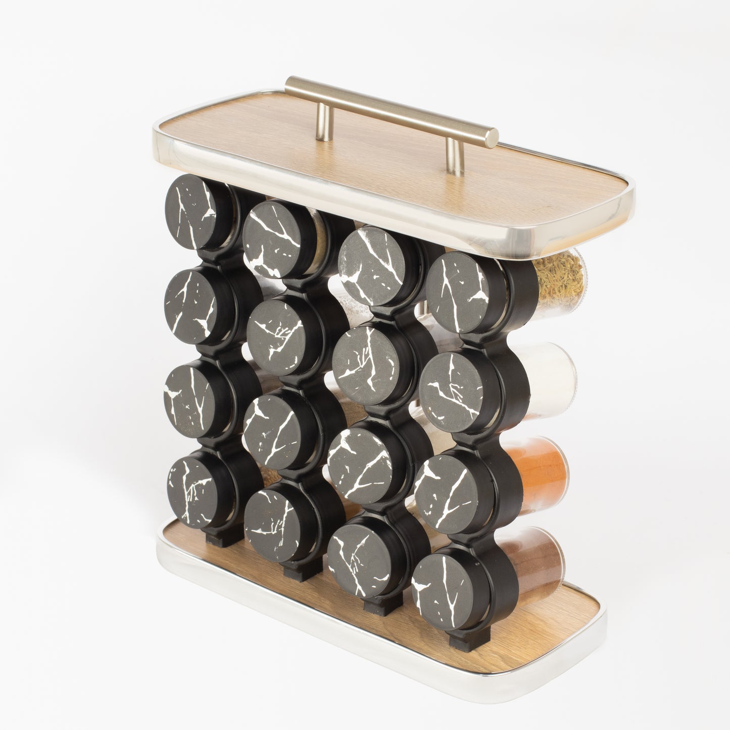 طقم توابل مستطيل غطاء بلاستيك فضي